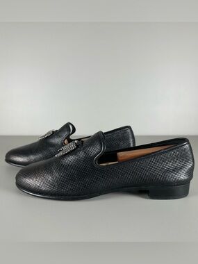Giuseppe Zanotti Italian Patent Black Wicker Leather Flat Loafers